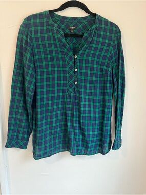 Talbots Navy and Green Plaid Henley Top